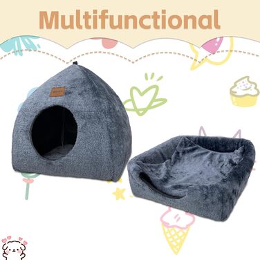 Кішка-будиночок для дому: затишне ліжко-печера для котів з м'яким знімним подушкою, 40x40x35 см, темно-синій