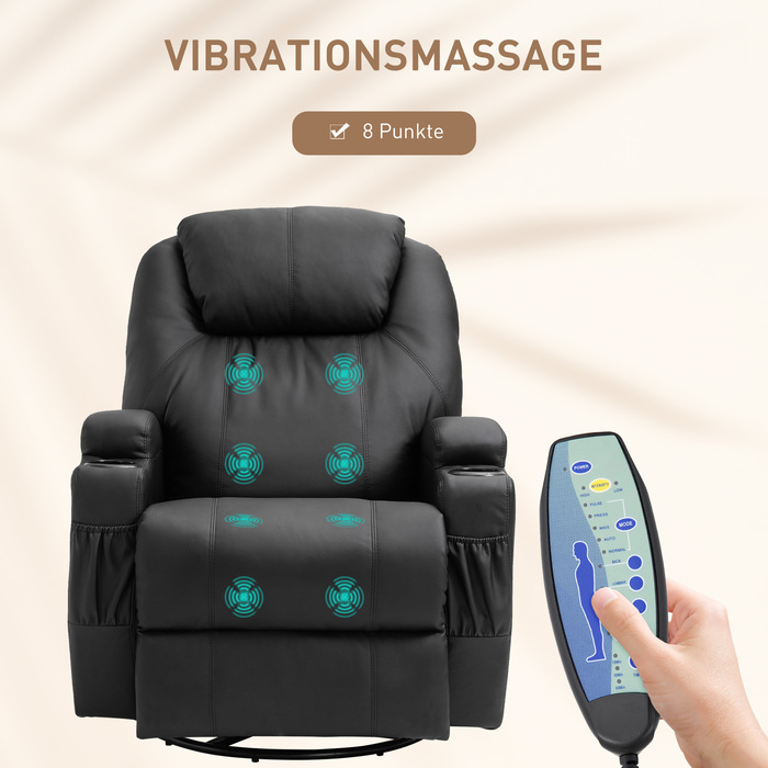 HOMCOM Electric Massage Chair, 165° Reclining, 5 Massage Modes, Footrest, Remote Control, Recliner, Faux Leather, Black, 84x92x109cm | Aosom