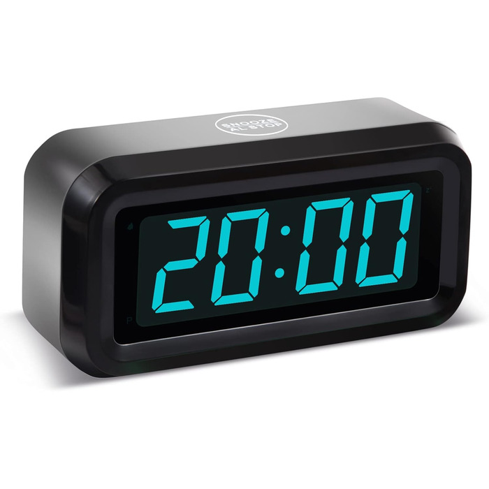 Цифровий будильник Timegyro з LED-дисплеєм, портативний для подорожей, настільний, 3 рівні яскравості, великий LED-дисплей 1.2' для спальні, вітальні, чорно-білий (чорно-синій)