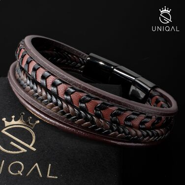 Чоловічий шкіряний браслет UNIQAL 'ARMARA' з нержавіючої сталі | Плетений браслет з натуральної шкіри | Магнітна застібка | Чорний, Коричневий | Унісекс | Ідея подарунка | Етуі | День народження (Коричневий, 23 см)