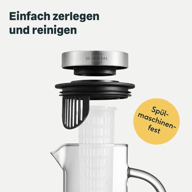 SILBERTHAL Glass Carafe with Lid - 1 Liter Carafe with Fruit Strainer - Dishwasher Safe & Heat Resistant