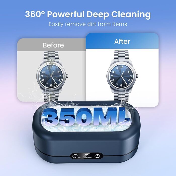 Ультразвукова очищувачка для окулярів, 48000 Гц, 350 мл, професійна. Підходить для окулярів, ювелірних виробів, годинників, зубних протезів. Колір: блакитний