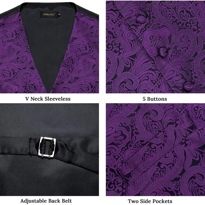 Костюмний аксесуар Dibangu для чоловіків: 7-частинний комплект з краваткою, краватковою шпилькою та нагрудником (XL, фіолетовий/чорний)