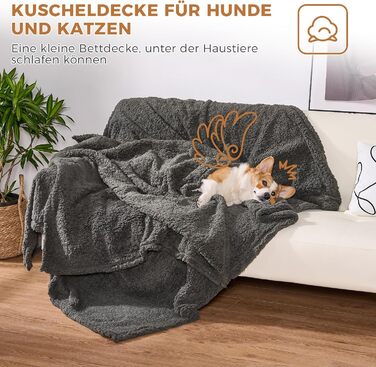 Водонепроникний коврик для собак, миючий, 120 x 100 см, двосторонній, для собак та котів середніх та великих порід, захист дивану та ліжка, м'який Sherpa Fleece та фланель, сірий L (120 x 100 см)