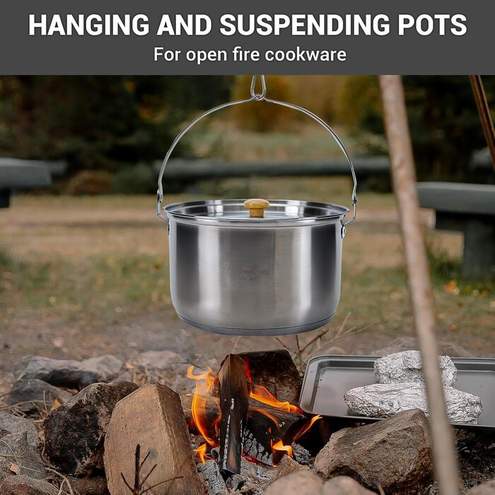 Набір посуду для кемпінгу KingCamp: нержавіюча сталь 304, для багаття, котелень, каструль, сковорода та чайник з сумкою, для кемпінгу, відпочинку на природі, кухні, приготування їжі, пікніків на 4-6 осіб, срібний набір посуду