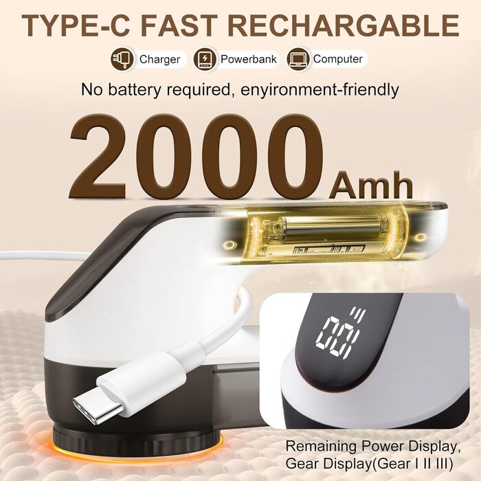 Електричний видалення ворсу Fusselrasierer з LED-дисплеєм, 3 режими потужності, USB, 3 змінні леза, для всіх тканин