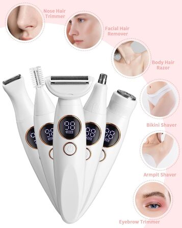 Електричний жіночий тример 5-в-1 для тіла, бікіні, брів та носа. З USB-станцією. Білий