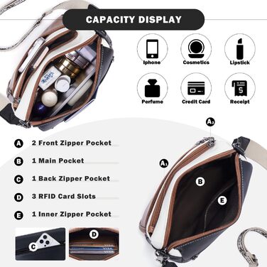 Сумка жіноча через плече MUIIKOLA середнього розміру, екошкіра, м'який широкий ремінь (чорно-бежево-коричнева)