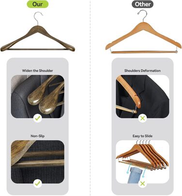 Дерев'яні вішалки для одягу AWY04N (Медовий колір, 10 шт.) - для костюмів, сорочок, пальто