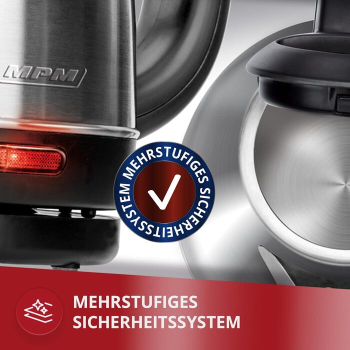 Електричний чайник MPM MCZ-85/G1, 1.7 л, без BPA, бездротовий, 360° обертання, антинакипний фільтр, автовимкнення, чорний, 2200W, нержавіюча сталь