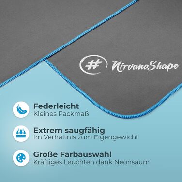 Рушник з мікрофібри NirvanaShape - туристичний, для пляжу, спорту, подорожей, кемпінгу, 50 x 30 см, сірий з блакитним кантом