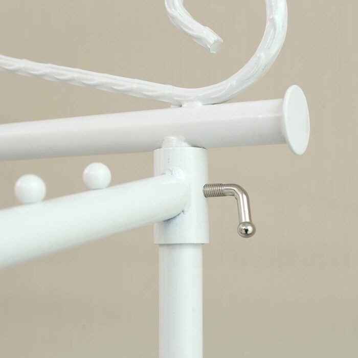 Clothes Rack Clothes Rail Coat Rack with Shoe Shelf, Width 136cm, Vintage Style Metal, Height Adjustable from 126 to 200 cm (White)