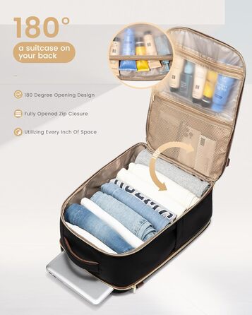 LOVEVOOK Рюкзак ручної поклажі для подорожей, 40L, чорно-сіро-коричневий. Рюкзак для жінок та чоловіків, 17.3 дюйми, водонепроникний, для авіаперельотів, кемпінгу та бізнесу