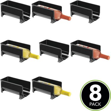 mDesign Modern Bottle Holder (8 Pack) – Stackable Bottle Rack for Water Bottles and Drinking Bottles – Wine Bottle Holder for Kitchen or Pantry – Black