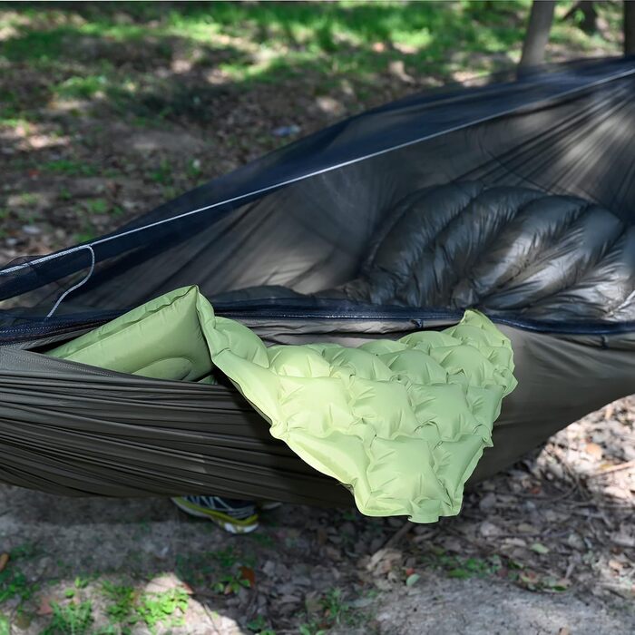 Onewind Premium 11' Camping Zippered Hammock, Single Portable Hammock with Mosquito Net and Tree Straps for Travel, Camping, Backpacking, and Hiking… (From Green Double Layer, 335cm*162cm)