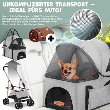 LOVPET® 2-in-1 Pet Stroller - Dog Buggy, Carrier & Jogger for Pets up to 20kg - Foldable, Grey