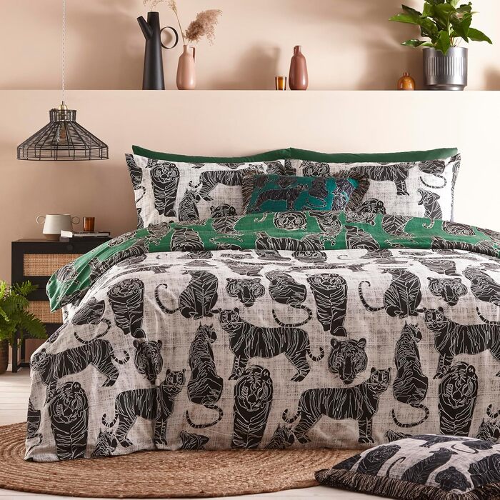 Комплект постільної білизи furn. Witchy Vibes для ліжка Super-King-Size, колір іржаво-помаранчевий (230x220 см), принт Дика кішка, джунглі