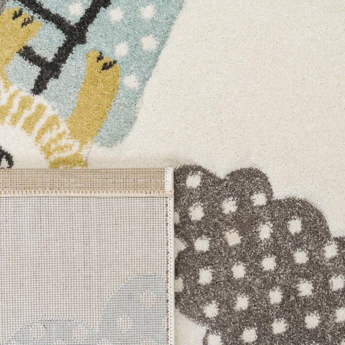 Paco Home Rug Children's Room Boy Girl Kids Rug Play Rug Short Pile 3D Optics Mountains Stars Clouds Animals Cream Gray Blue Yellow, Size: 160x230 cm 160 x 230 cm (Rectangular) Cream