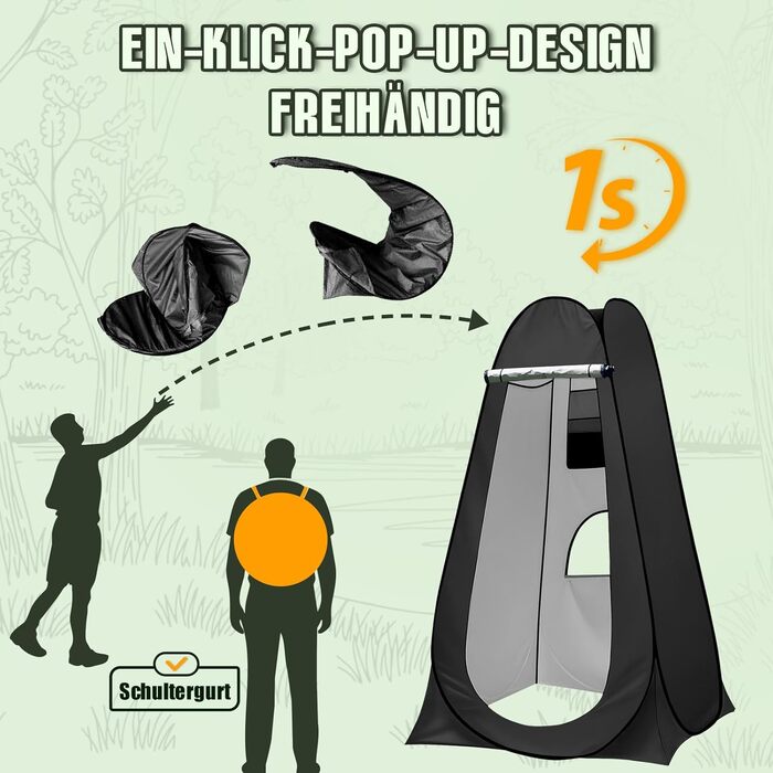 Charmofun Pop Up Shower Tent - Portable Camping Toilet & Changing Tent with UV Protection - Black
