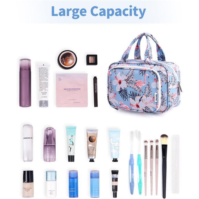 Косметичка для жінок велика, культиваторський мішечок, велика сумка для косметики, чоловіча сумка для туалету, велика сумка для макіяжу (Бежевий фламінго) (Y-aqua Flamingo)