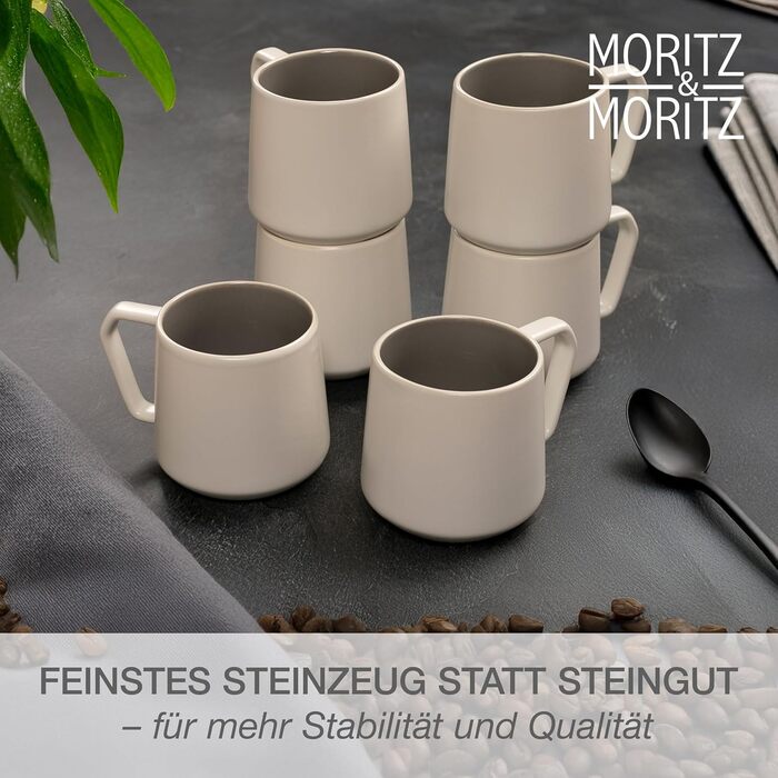 Набір кавових чашок Moritz & Moritz CAVO Stone (6 шт.) - 500 мл, кераміка, стильний дизайн з ручкою