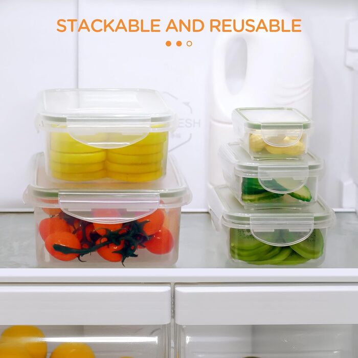 Набір контейнерів для зберігання їжі AiQInu 5 шт. з кришкою, BPA-Free, PP (1.5L+1L+0.5L+0.24L+0.12L), прозорі, для холодильника та мікрохвильової печі