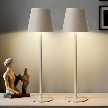 Акумуляторна настільна лампа бездротова Metall 5200mAh, диммер, сенсорне управління, регульована висота, водонепроникна, для дому та кемпінгу (2 шт. бежеві)