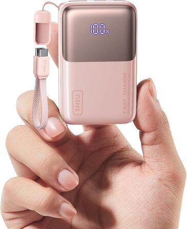 Power Bank INIU 45W 10000mAh рожевий: зарядка для ноутбука, iPhone, Samsung, MacBook, iPad. USB-C вхід/вихід, компактний, висока швидкість