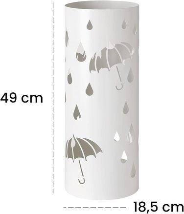 Підставка для парасольки Baroni Home, металева, циліндрична, біла, 19x19x49 см, з гачками та знімною чашею для збору води