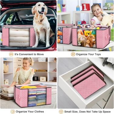 6 містких мішків для зберігання Budding Joy 90L з кришкою (рожеві) - для одягу, постільної білизни, переїзду