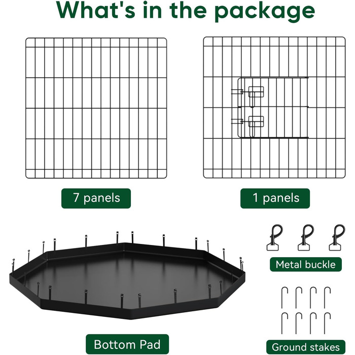 Клітка-загончик для собак PJYuCien, 8 панелей, 61 см, для дому, з підлогою, металева, складна, для цуценят, тренувальний загін, для малих тварин, чорна
