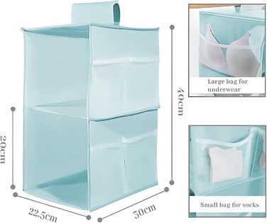 Настінна полиця-органайзер для шафи, 4 відділення, 12 кишень, для спальні, сімейного гардеробу, складана, універсальна, 30 x 22.5 x 80 см (Блакитна, 2 яруси)