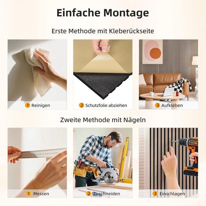 Акустичні 3D-панелі JAMELO з шпоном горіха, самоклеючі стінні панелі для звукоізоляції та декору стін, стелі та дверей, 10 шт. (30x15x1.2 см), колір світлий горіх