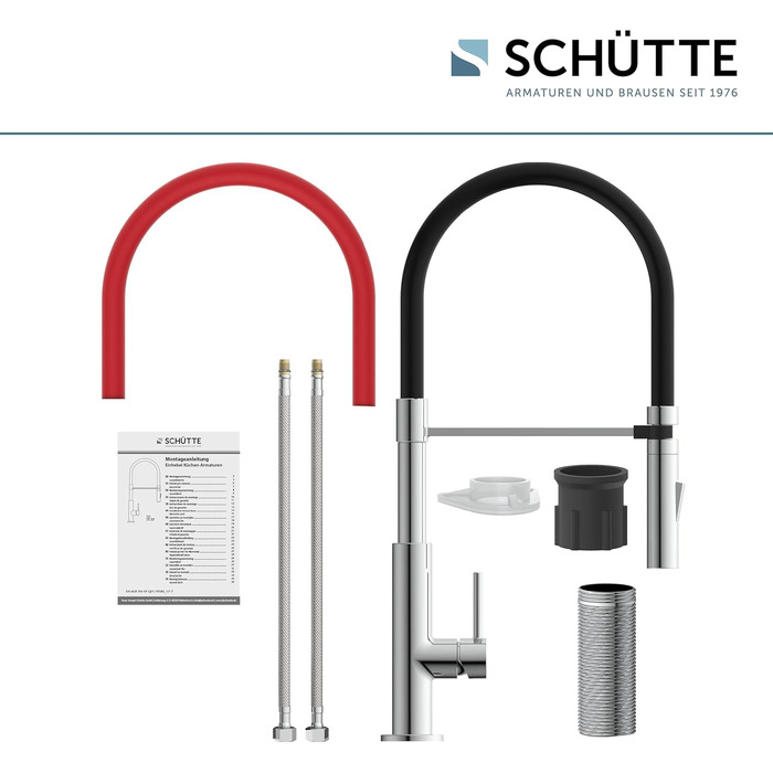 Кухонний змішувач SCHÜTTE Stilo з висувною лійкою, поворотний на 360°, однорідний, хром/чорний