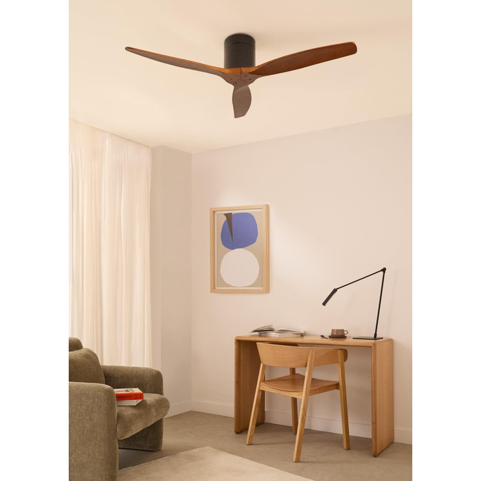Вентилятор стельовий Windcalm M/Deckenventilator ABS з дистанційним керуванням, 40W, Ø132cm, тихий, з таймером (1-4 год), DC-двигун, літньо-зимовий режим, дерев'яний дизайн (без освітлення)