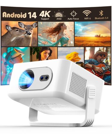 Magcubic HY300max Міні проєктор 4K/8K з Android 14, WiFi 6, Bluetooth 5.4, автофокусом та корекцією трапеції для домашнього кінотеатру (білий)