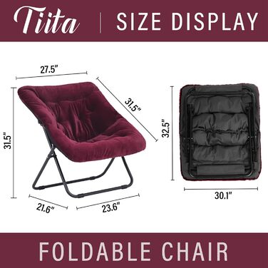 Крісло Tiita Moon Chair без пуфа, м'яке штучне хутро, металевий каркас, бордовий – розкладне крісло для спальні, вітальні, гуртожитку, саду