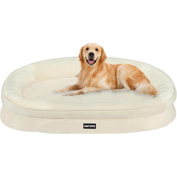 Ортопедичне ліжко для собак, ліжко-софа для собак з валиком для шиї, антиковзаюча підставка, знімне та пральне, для собак середніх та великих порід, 106 x 79 x 17 см, бежеве