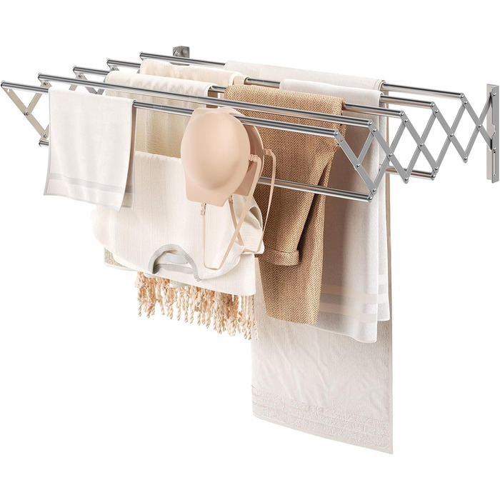Настінна сушарка для білизни YOUDENOVA з 7 стійок, розсувна, для ванної кімнати, металевий тримач для рушників, срібна (42-80)x59x19 см