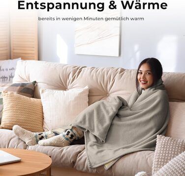 Електрична ковдра Balter з автоматичним вимкненням - 10 режимів нагріву та таймер до 10 годин - М'який фланель та плюш - Ковдра для обігріву (Сірий, 160x120 см)
