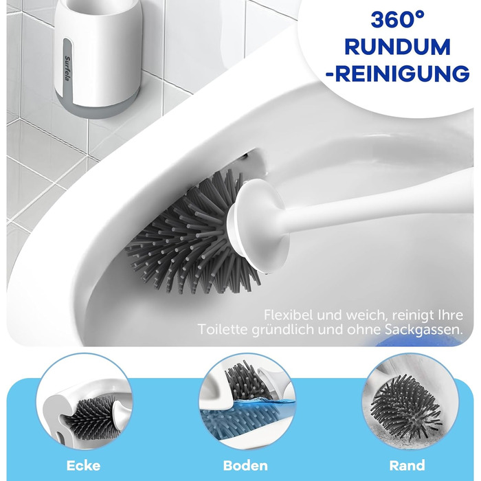 Силіконова щітка для унітазу Klobürste - антибактеріальна, з кріпленням на стіну, швидковисихаюча, для глибокого очищення, без розбризкування