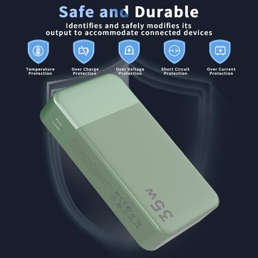 Power Bank Nobis 20000mAh з LED дисплеєм, 35W USB-C, 4 порти, для MacBook, iPhone 15, Samsung S23 (зелений)