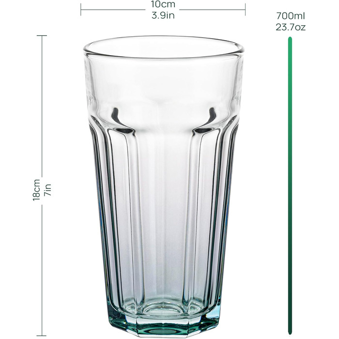 Cocktail Glasses, Large Drinking Glasses, Cuba Libre Glasses | 700 ml | Set of 6 | Cocktail Highball Water Glasses Set XXL Tumblers Retro Design | GIGI Collection | WATERCOLOR OMBRE - Hand Wash