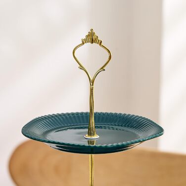 Керамічний триярусний підставка для капкейків, десертів та тортів - зелений