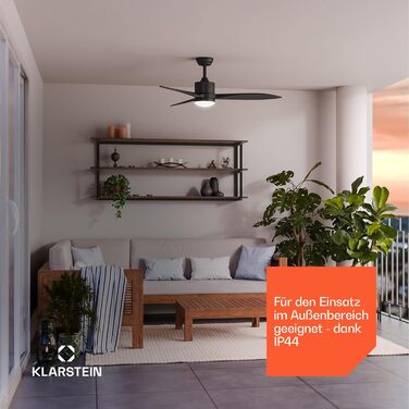 Стельовий вентилятор Klarstein SkyBreeze з підсвічуванням та дистанційним керуванням для вулиці (IP44), 6 швидкостей, димування, 132 см, чорний, Smart