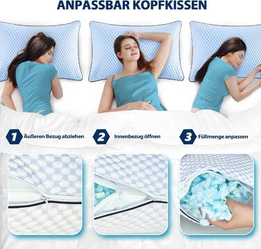 Подушка з піни Memory Foam для сну: охолоджуюча, ергономічна для бокових, спинних та тих, хто спить на животі (40x80 см, блакитно-сіра)