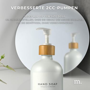 Набір дозаторів для мила та рідкого миючого засобу MaisoNovo | Скляні дозатори для ванної кімнати | 500 мл, білий колір, бамбукова помпа, 2 шт.