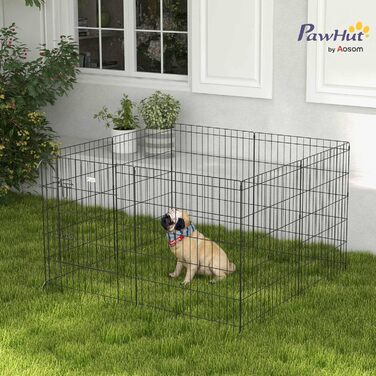 PawHut вольєр для цуценят, 76 см, 8-секційний, з замком, металевий, чорний