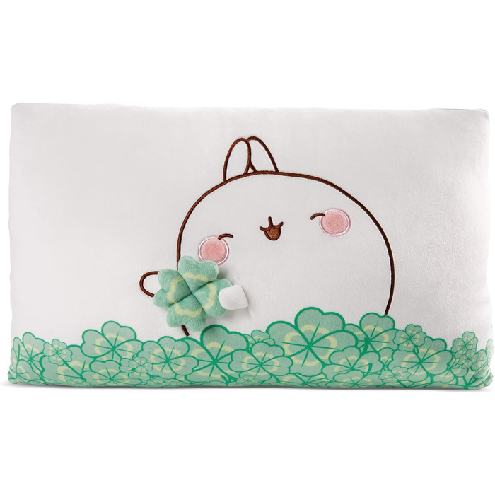 Прямокутна подушка NICI MOLANG з конюшиною, 43x25 см, біла