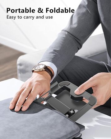 Adjustable Laptop Stand for Desk - Portable Aluminum Laptop Riser, Foldable, Fits HP 10-16 Inch Laptops, Black